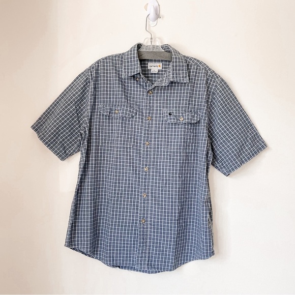 Carhartt Other - CARHARTT Short Sleeve Button Down Chambray Plaid Shirt Men’s Large